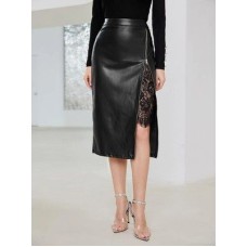 Siyah Deri fermuarlı etek