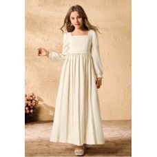 Kız Çocuk Uzun Ekru Elbise |Kız Çocuk Elbise